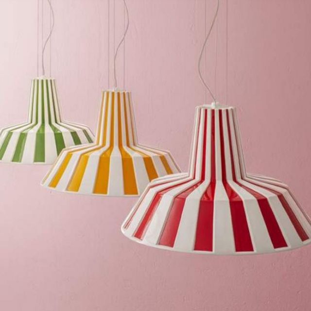 Aldo Bernardi White striped suspension lamp Budìn E27 L 50 cm