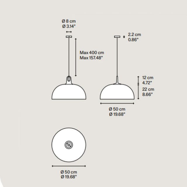 Lodes Jim Dome Metal Suspension Lamp 1 x E27 Bronzo Ø50cm